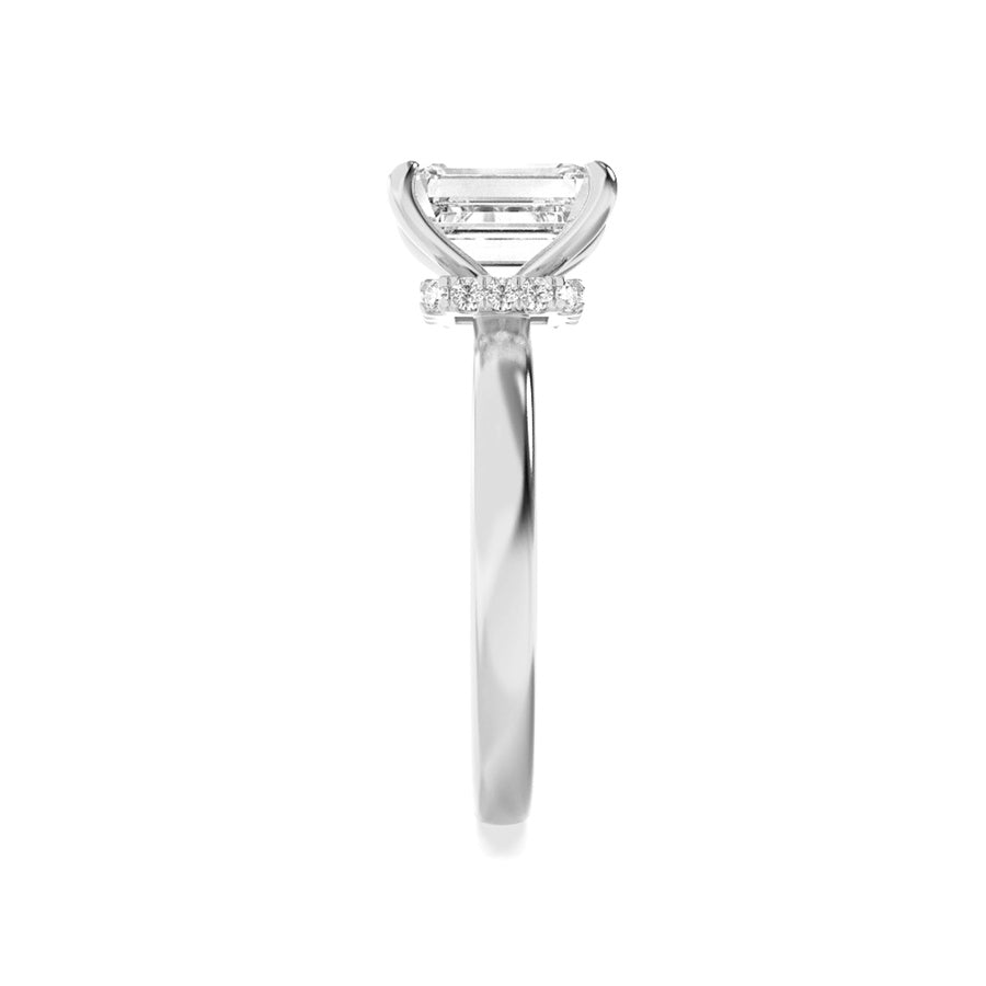 Emerald Shape Hidden Halo Plain Shank Engagement Ring lab grown diamond