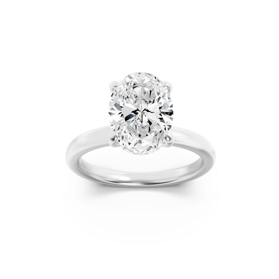 1Cttw Oval Shaped Lab Grown Diamond (F/VS) HiddenHalo Plain Shank Engagement Ring in 14K Gold