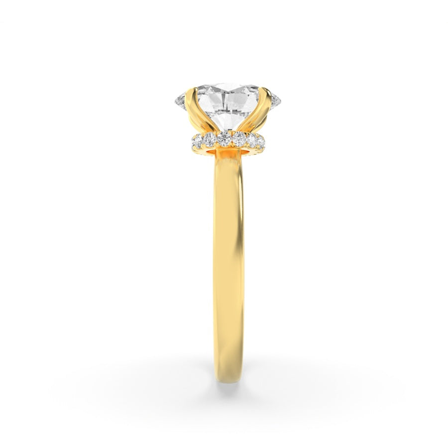 1Cttw Oval Shaped Lab Grown Diamond (F/VS) HiddenHalo Plain Shank Engagement Ring in 14K Gold