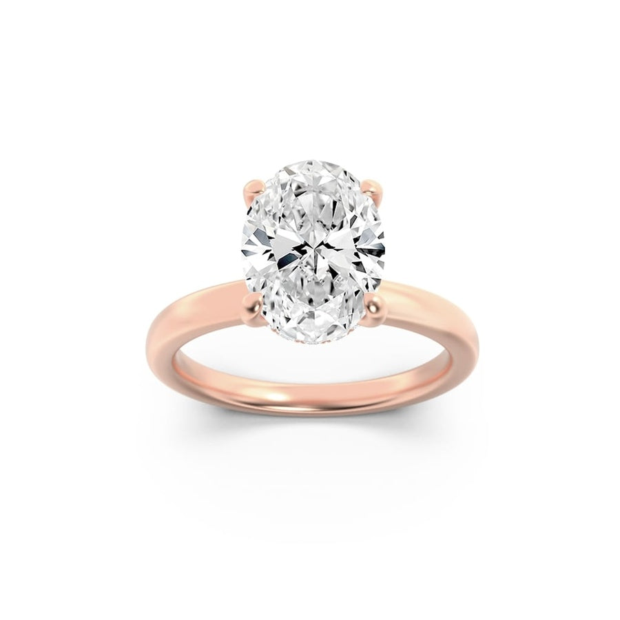1Cttw Oval Shaped Lab Grown Diamond (F/VS) HiddenHalo Plain Shank Engagement Ring in 14K Gold
