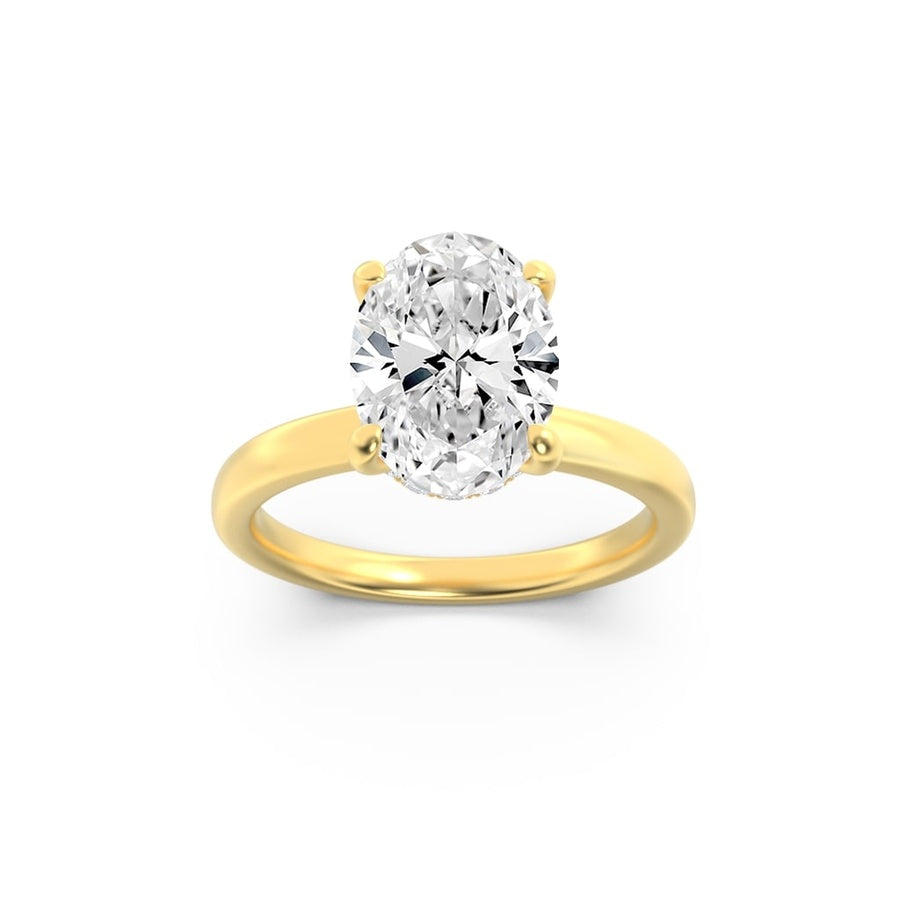2Cttw Oval Shaped Lab Grown Diamond (F/VS) HiddenHalo Plain Shank Engagement Ring in 14K Gold
