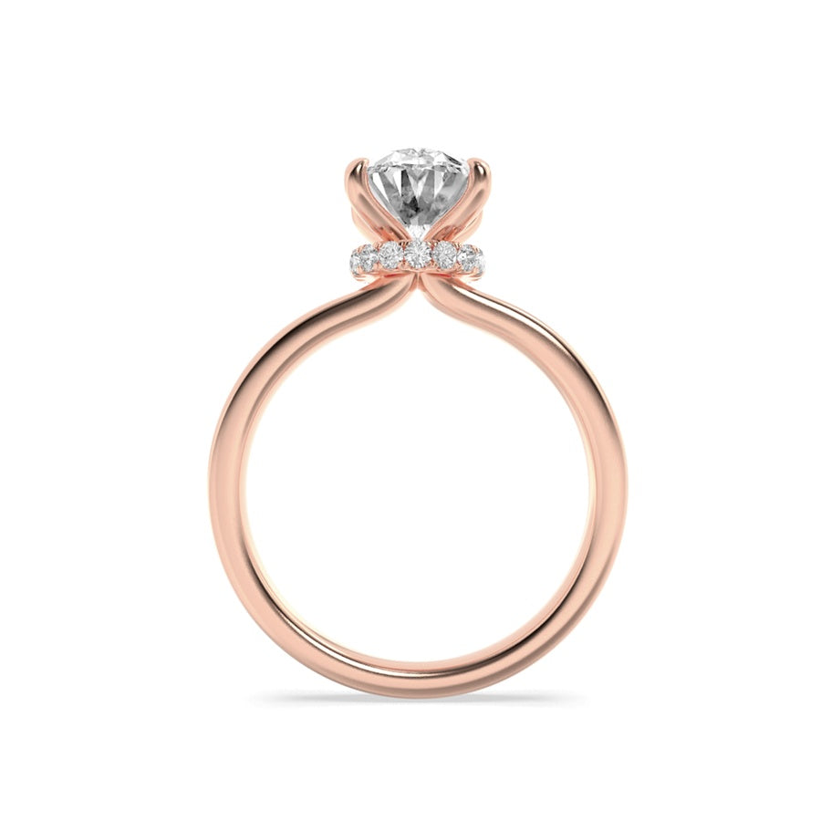 2Cttw Oval Shaped Lab Grown Diamond (F/VS) HiddenHalo Plain Shank Engagement Ring in 14K Gold