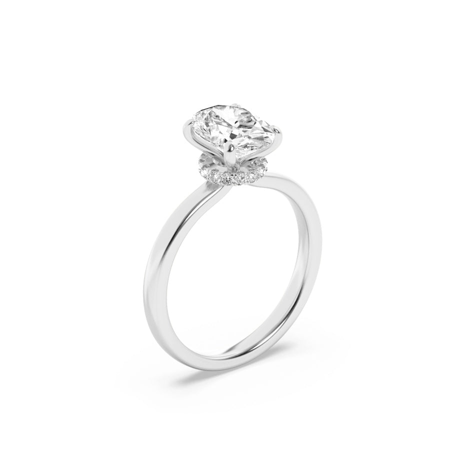 Oval Shape Hidden Halo Plain Shank Engagement Ring lab grown diamond
