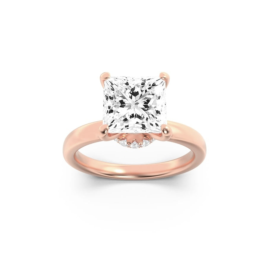 Princess Shape Hidden Halo Plain Shank Engagement Ring lab grown diamond
