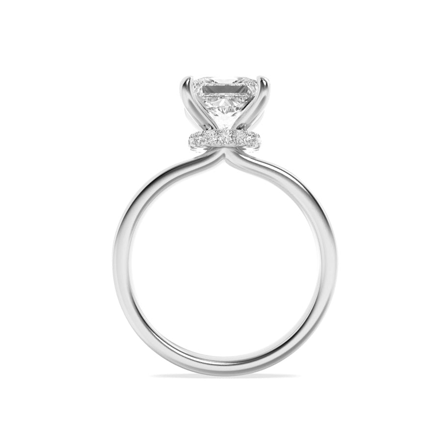 3Cttw Princess Shaped Lab Grown Diamond (F/VS) Hidden Halo Plain Shank Engagement Ring in 14K Gold