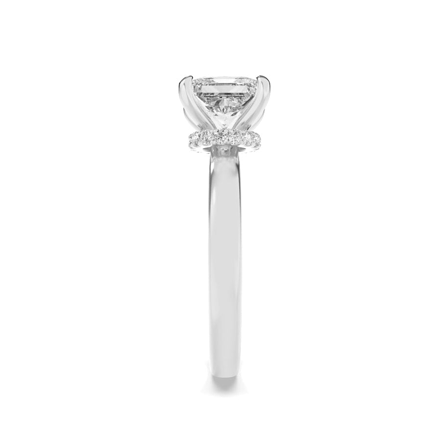 3Cttw Princess Shaped Lab Grown Diamond (F/VS) Hidden Halo Plain Shank Engagement Ring in 14K Gold