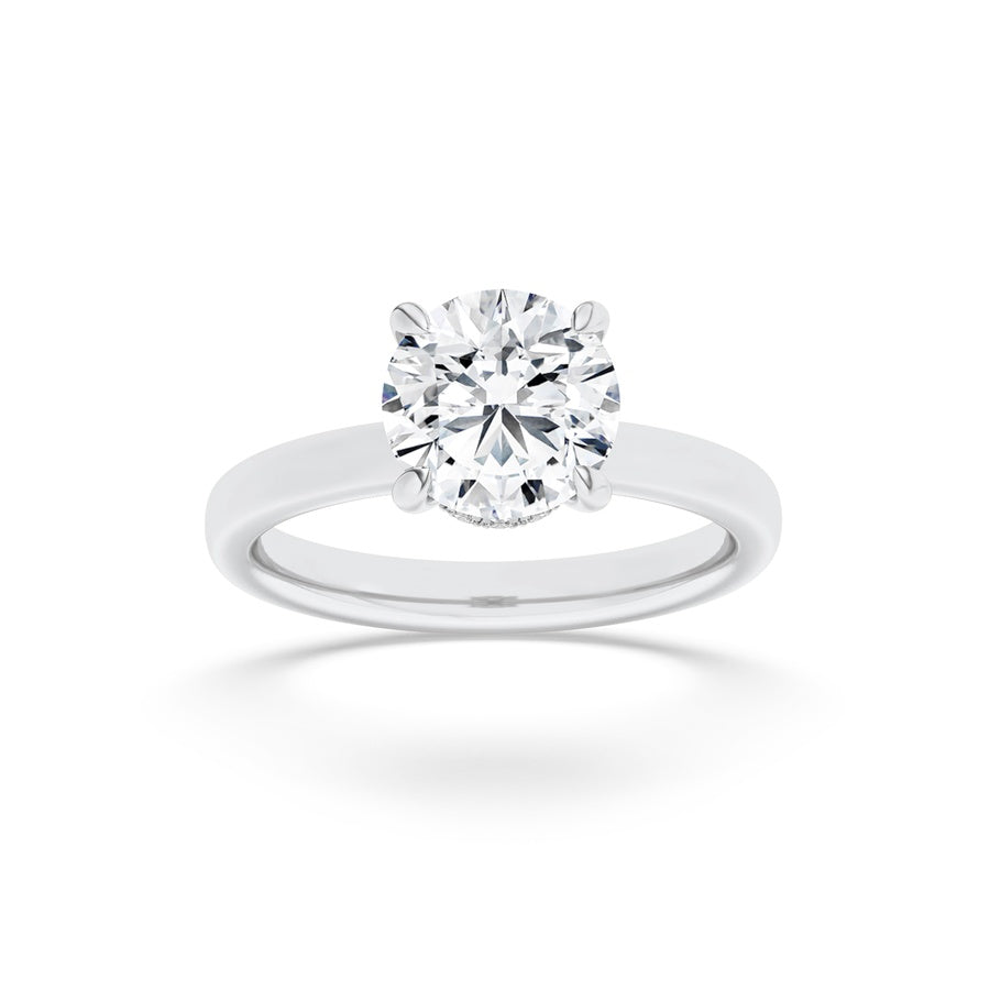 1.5Cttw Round Shaped Lab Grown Diamond (F/VS) Hidden Halo Plain Shank Engagement Ring in 14K Gold