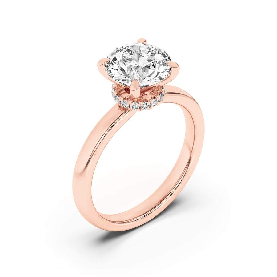 3Cttw Round Shaped Lab Grown Diamond (F/VS) HiddenHalo Plain Shank Engagement Ring in 14K Gold