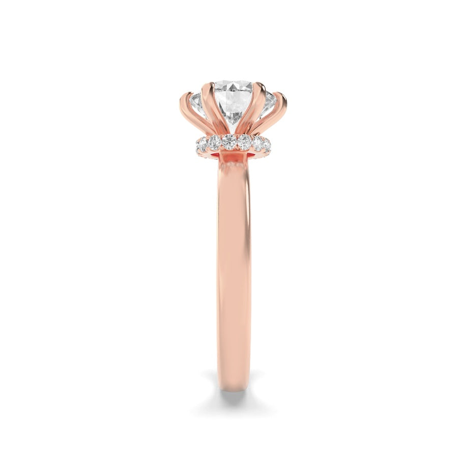 2Cttw Round Shaped Lab Grown Diamond (F/VS) HiddenHalo Plain Shank Engagement Ring in 14K Gold