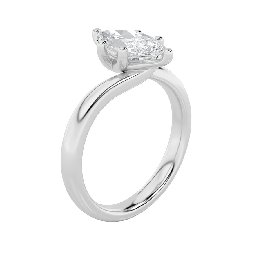 1Cttw Marquise Shaped Lab Grown Diamond (F/VS) Bypass Shank Engagement Ring in 14K Gold