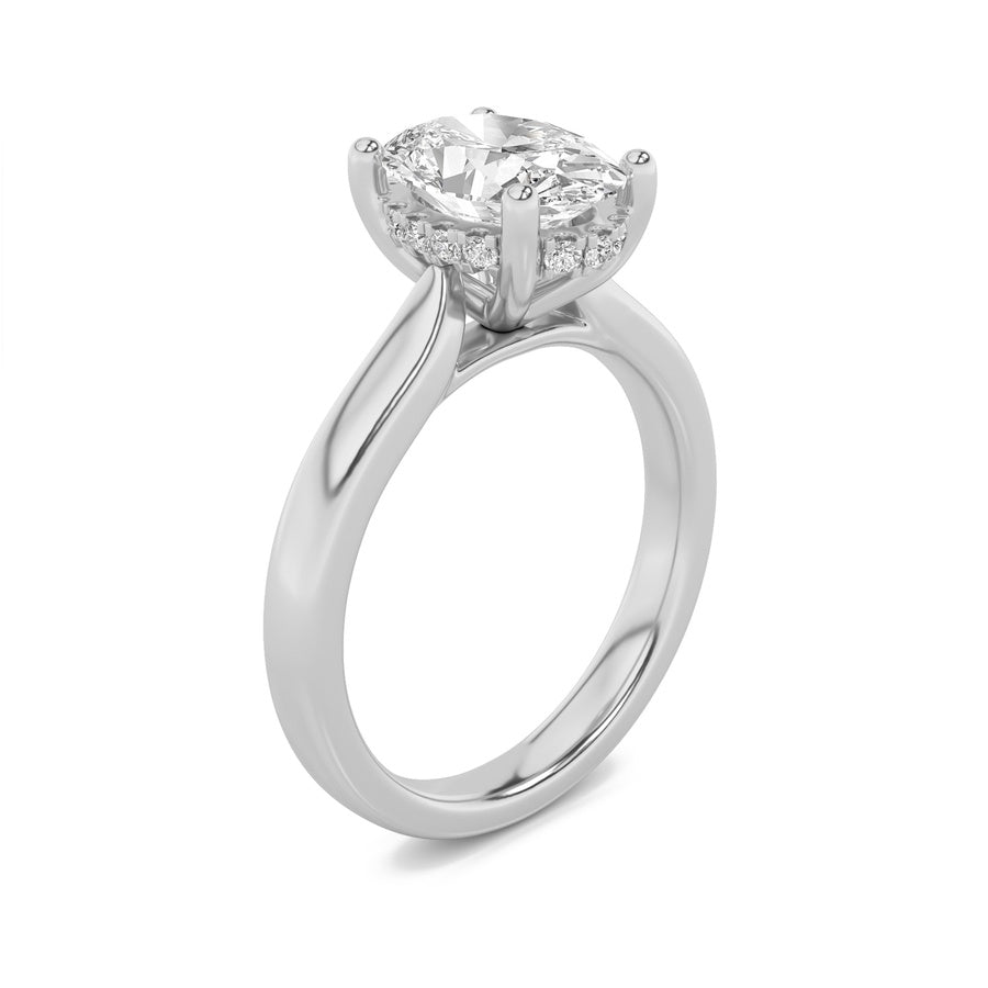 1Cttw Oval Shaped Lab Grown Diamond (F/VS) HiddenHalo Cathedral Shank Engagement Ring in 14K Gold