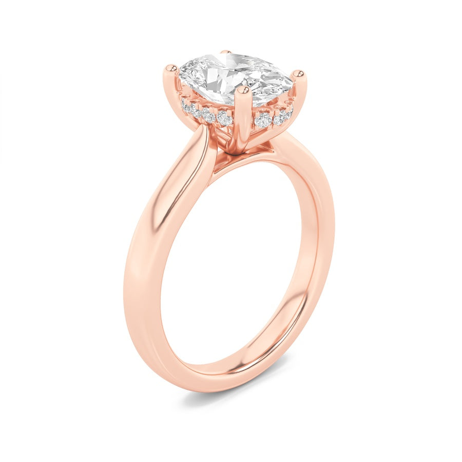 Oval Shape Hidden Halo Cathedral Shank Engagement Ring lab grown diamond