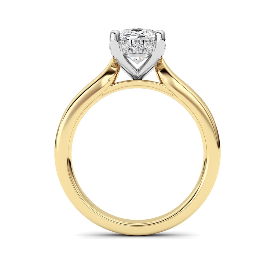 2Cttw Oval Shaped Lab Grown Diamond (F/VS) HiddenHalo Cathedral Shank Engagement Ring in 14K Gold