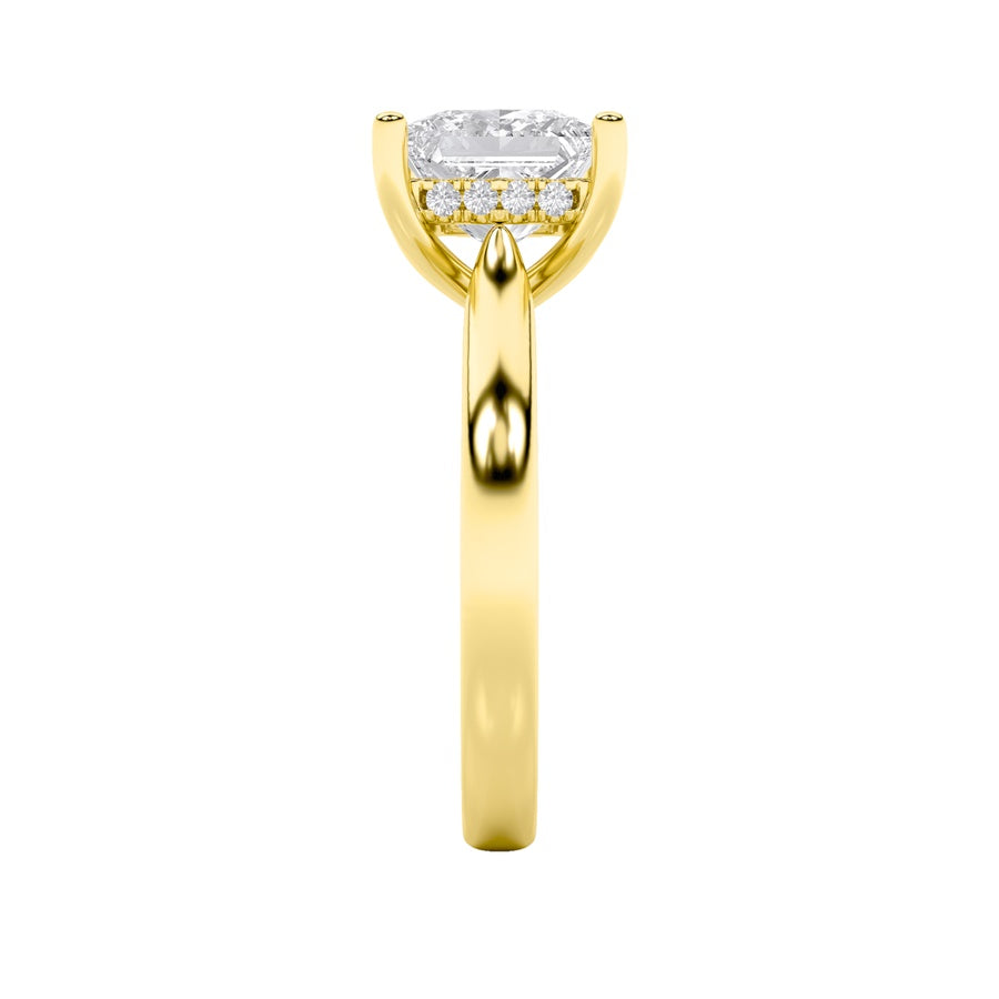 1Cttw Princess Shaped Lab Grown Diamond (F/VS) Hidden Halo Cathedral Shank Engagement Ring in 14K Gold