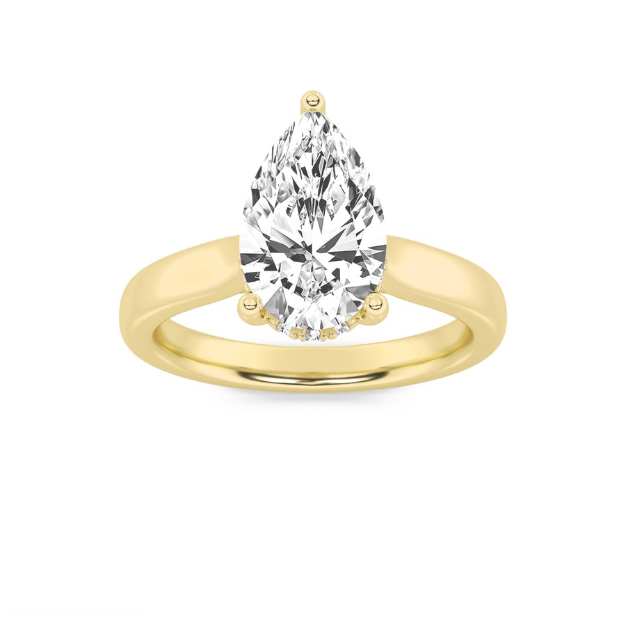 2Cttw Pear Shaped Lab Grown Diamond (F/VS) HiddenHalo Cathedral Shank Engagement Ring in 14K Gold