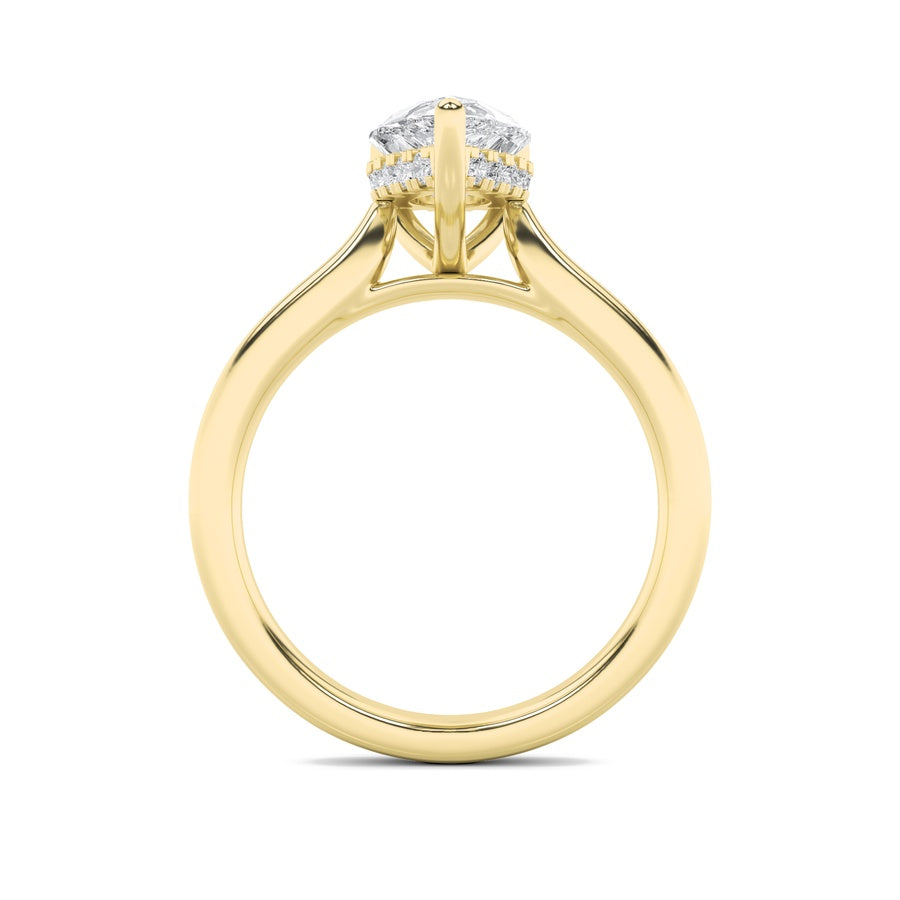2Cttw Pear Shaped Lab Grown Diamond (F/VS) HiddenHalo Cathedral Shank Engagement Ring in 14K Gold