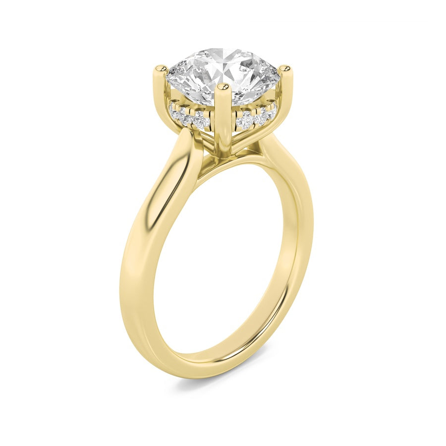 2Cttw Round Shaped Lab Grown Diamond (F/VS) HiddenHalo Cathedral Shank Engagement Ring in 14K Gold