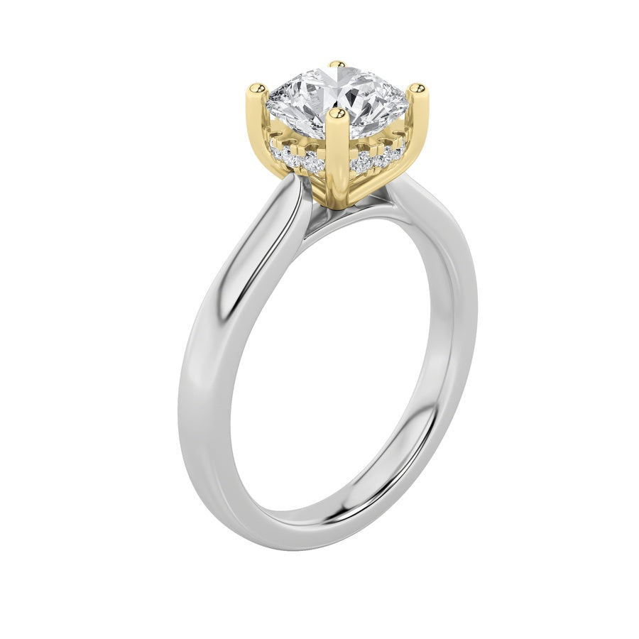 Round Shape Hidden Halo Cathedral Shank Engagement Ring lab grown diamond