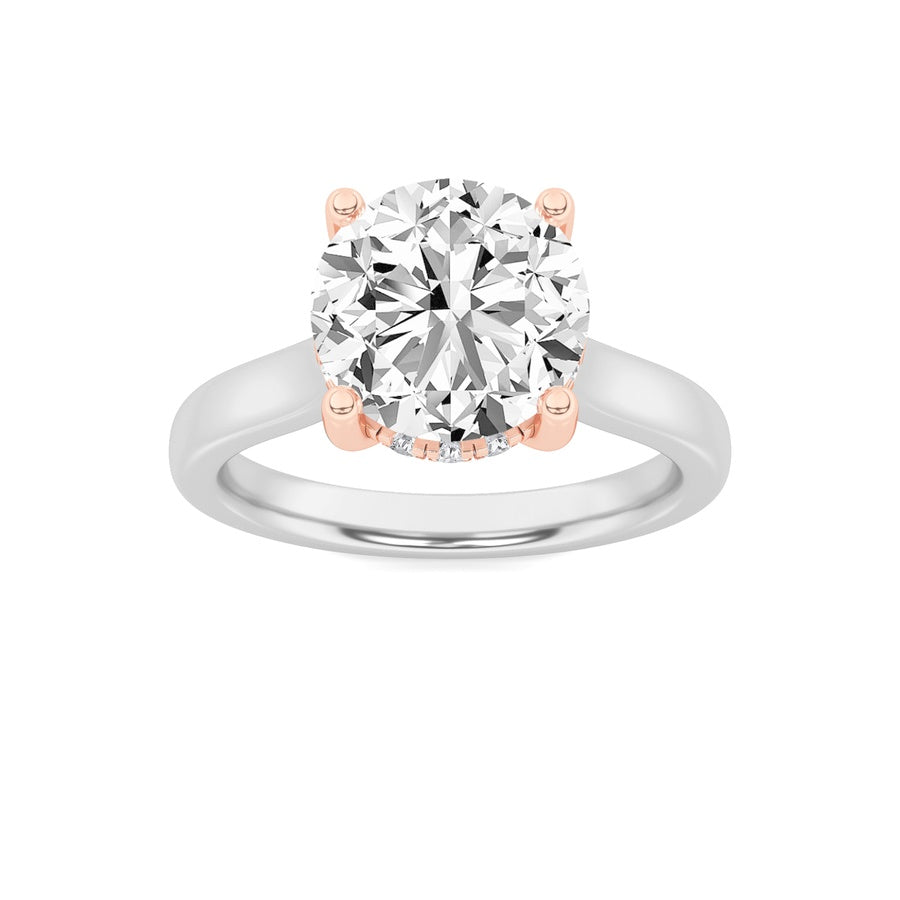 Round Shape Hidden Halo Cathedral Shank Engagement Ring lab grown diamond