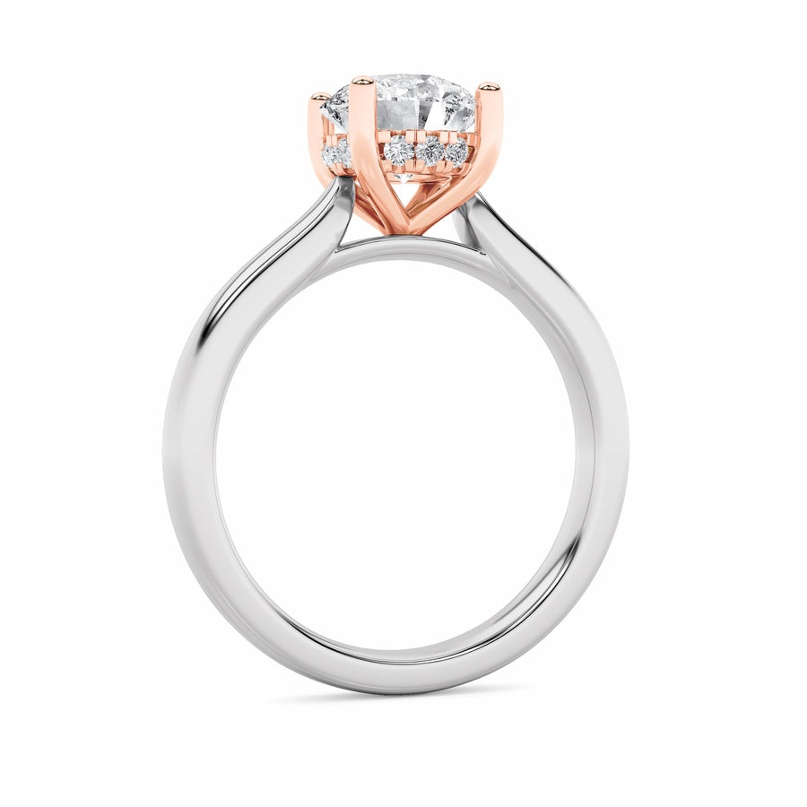 Round Shape Hidden Halo Cathedral Shank Engagement Ring lab grown diamond