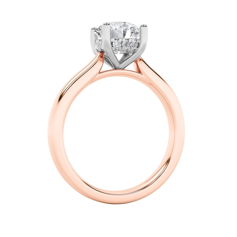 Round Shape Hidden Halo Cathedral Shank Engagement Ring lab grown diamond