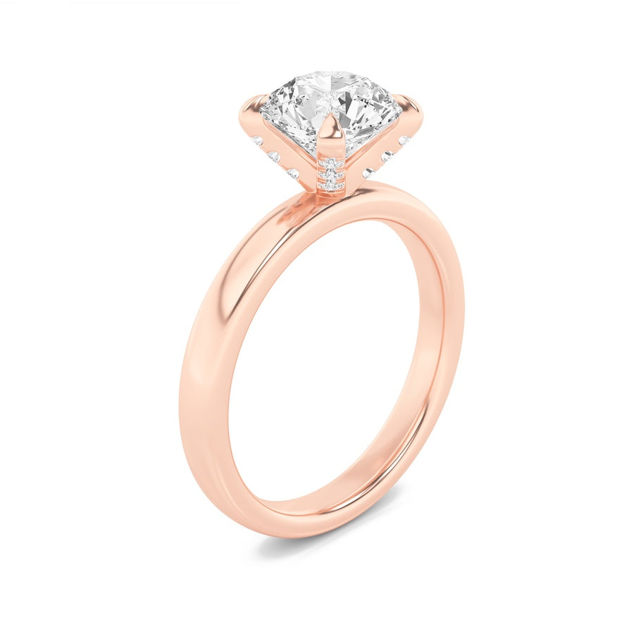 2Cttw Round Shaped Lab Grown Diamond (F/VS) HiddenHalo Petite Shank Ring in 14K Gold
