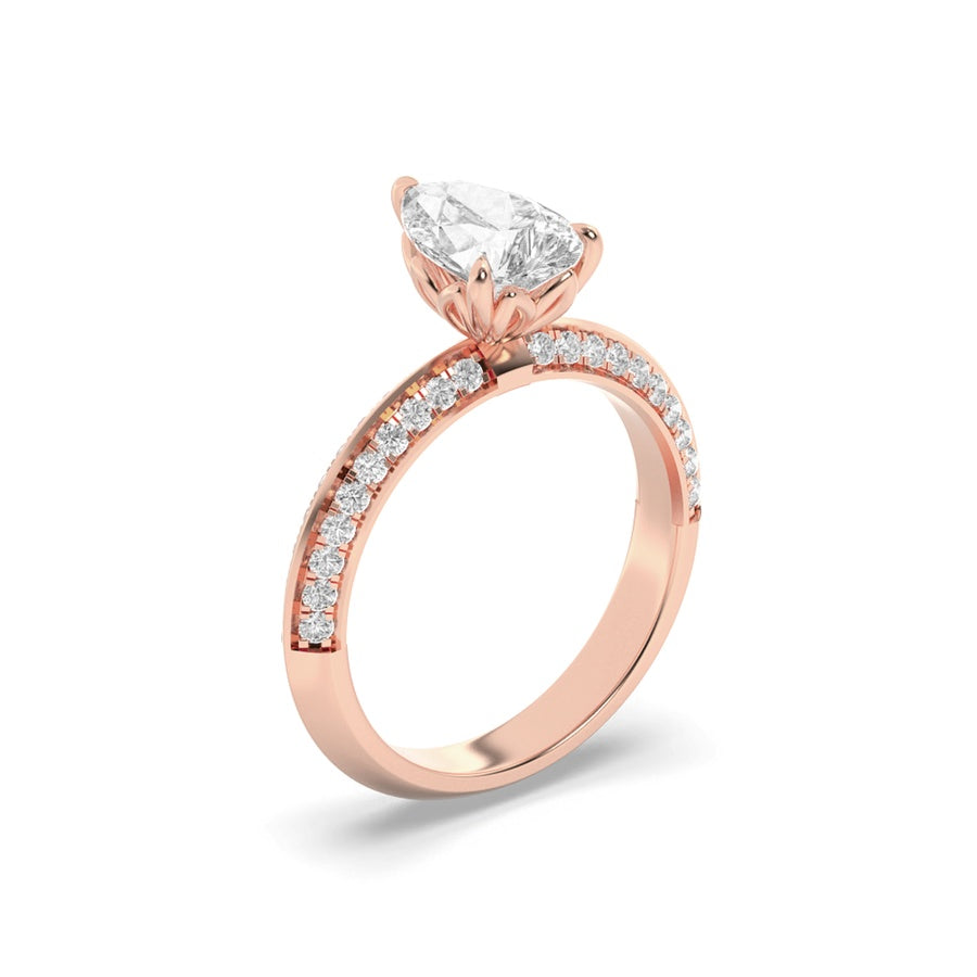2Cttw Pear Shaped Lab Grown Diamond (F/VS) Micro Pave Knife Edge Accent Ring in 14K Gold