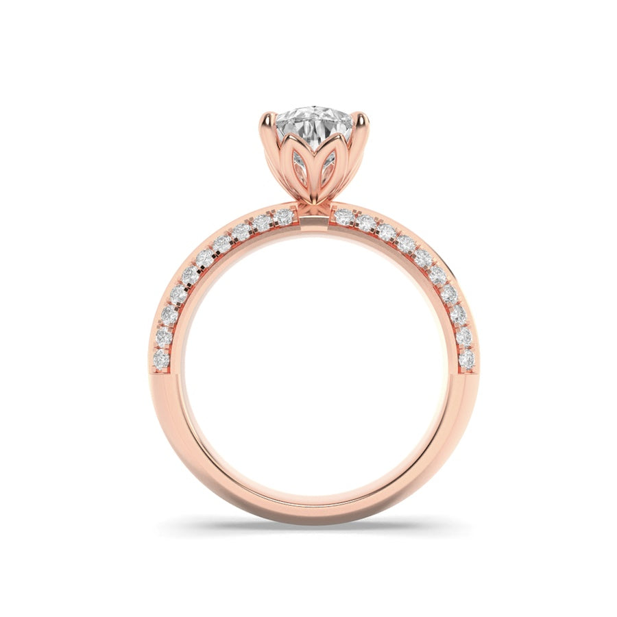2Cttw Pear Shaped Lab Grown Diamond (F/VS) Micro Pave Knife Edge Accent Ring in 14K Gold
