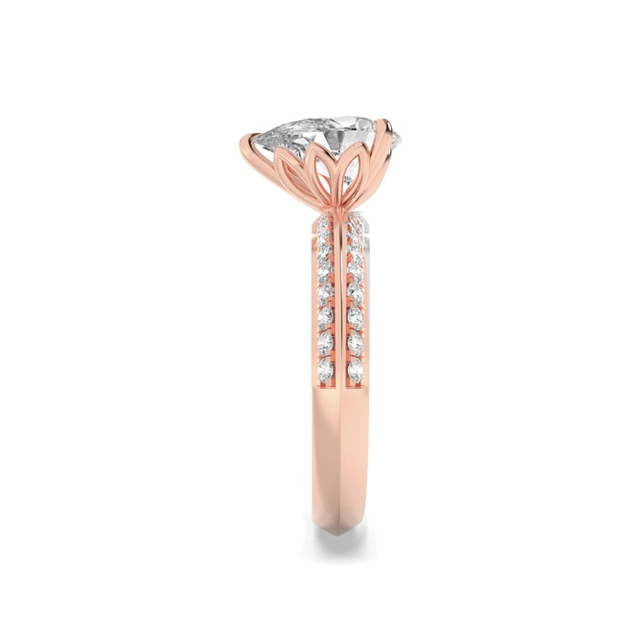 2Cttw Pear Shaped Lab Grown Diamond (F/VS) Micro Pave Knife Edge Accent Ring in 14K Gold