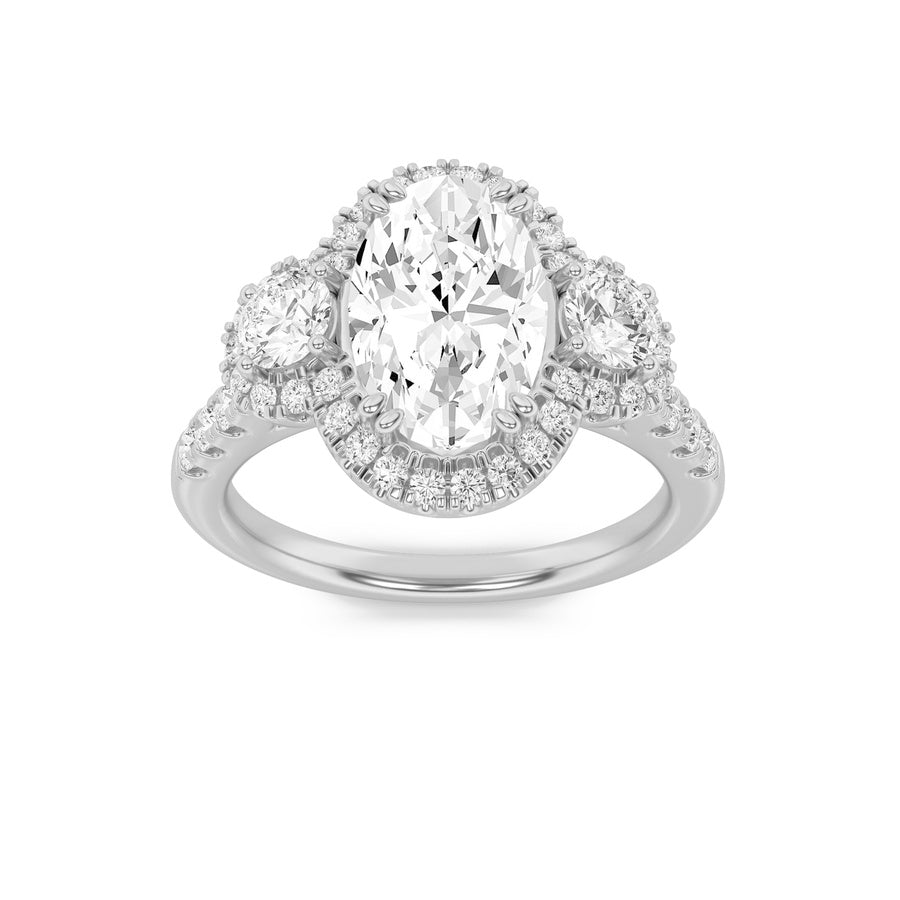 Oval Shape Three Stone Accented Ring lab grown diamond