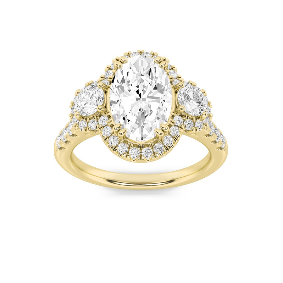 Oval Shape Three Stone Accented Ring lab grown diamond