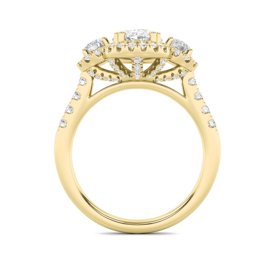 Oval Shape Three Stone Accented Ring lab grown diamond