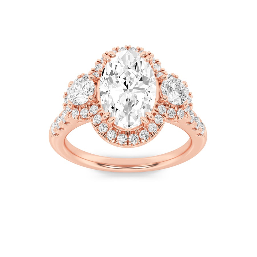 Oval Shape Three Stone Accented Ring lab grown diamond