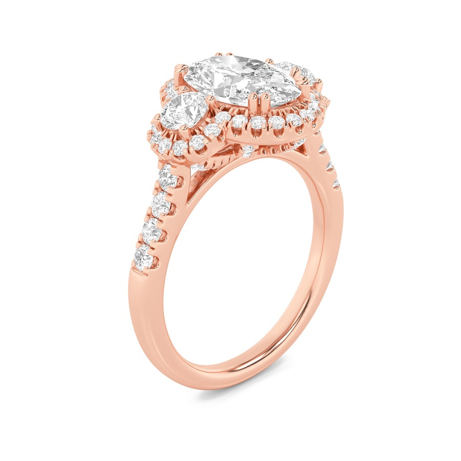 Oval Shape Three Stone Accented Ring lab grown diamond