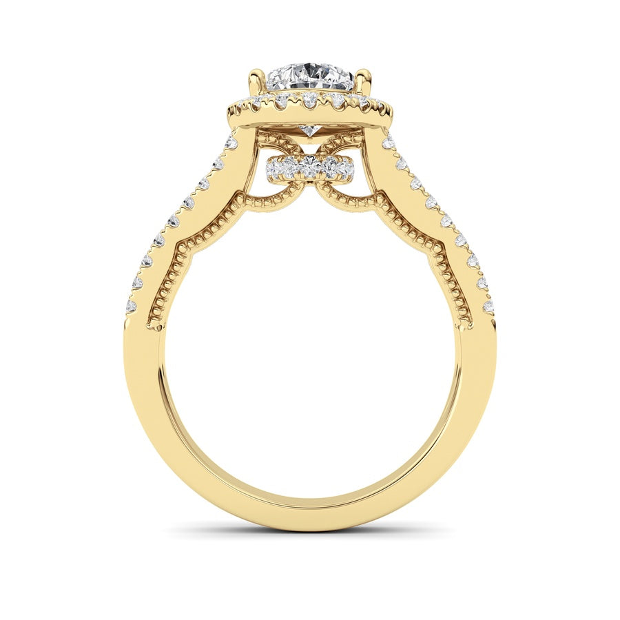 2Cttw Pear Shaped Lab Grown Diamond (F/VS) Split Shank Accented Ring in 14K Gold