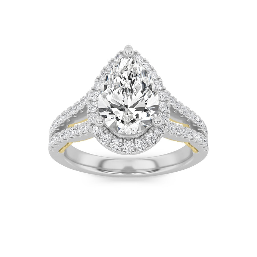 2Cttw Pear Shaped Lab Grown Diamond (F/VS) Split Shank Accented Ring in 14K Gold