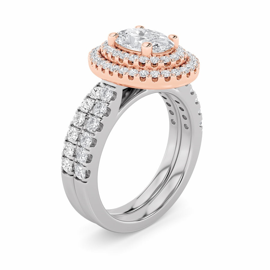 Oval Shape Double Halo Bridal Set Engagement Ring Set lab grown diamond