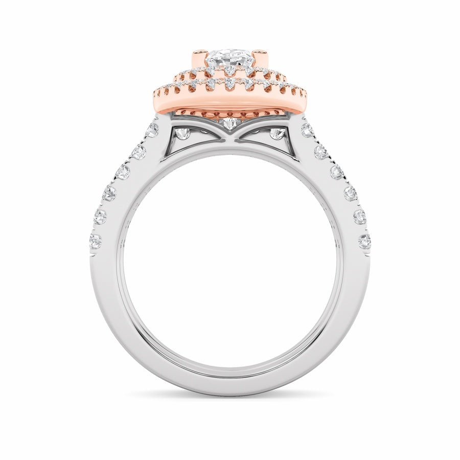 Oval Shape Double Halo Bridal Set Engagement Ring Set lab grown diamond