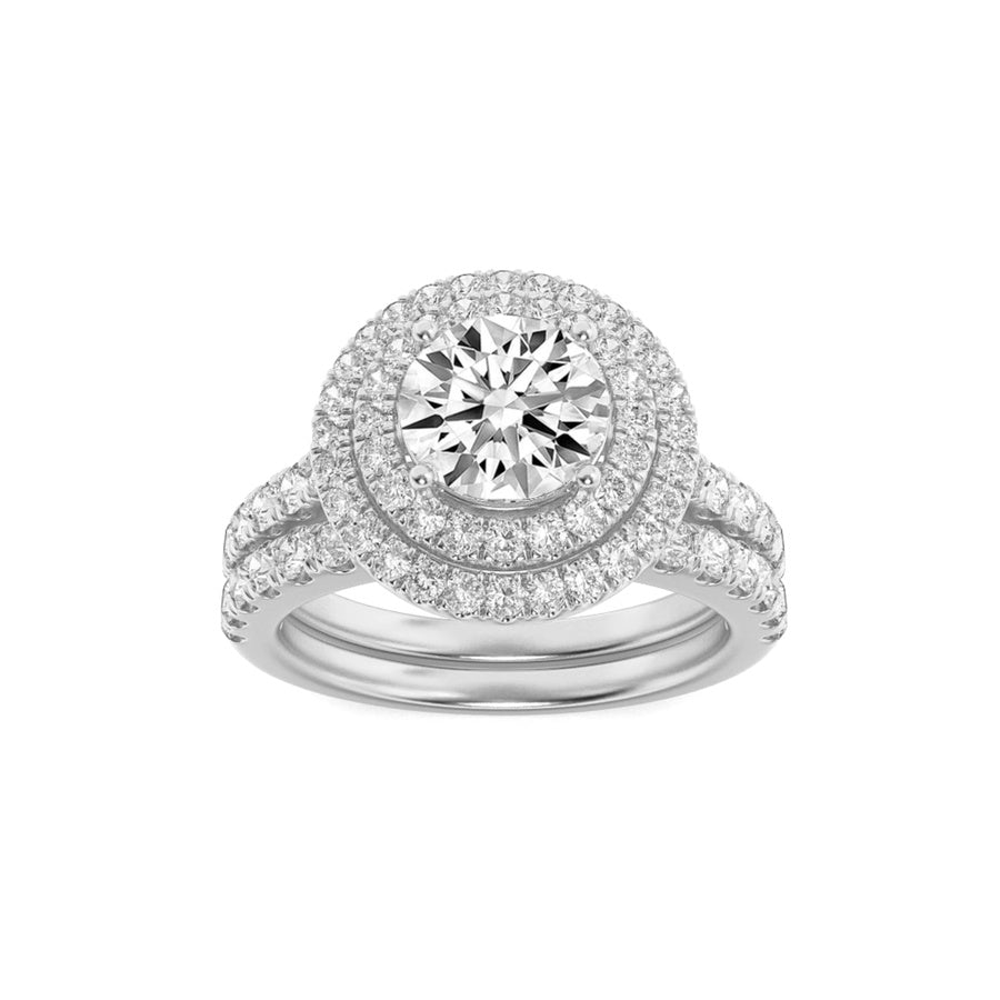 2Cttw Round Shaped Lab Grown Diamond (F/VS) DoubleHalo Bridal Set Engagement Ring Set in 14K Gold
