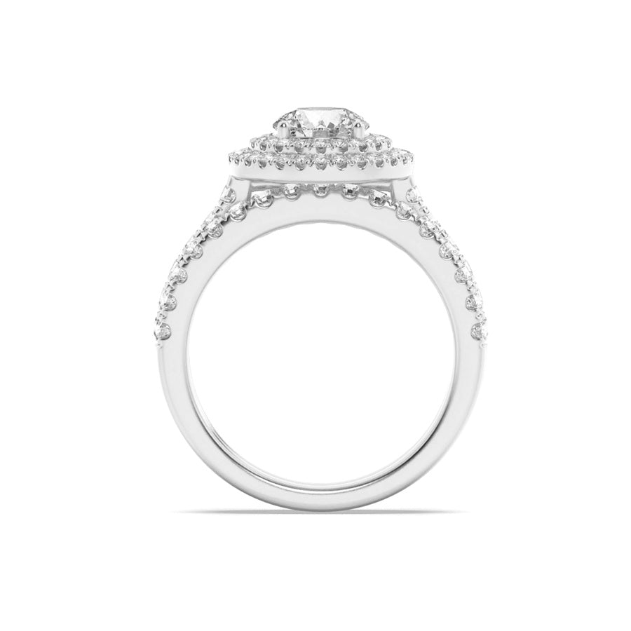 2Cttw Round Shaped Lab Grown Diamond (F/VS) DoubleHalo Bridal Set Engagement Ring Set in 14K Gold