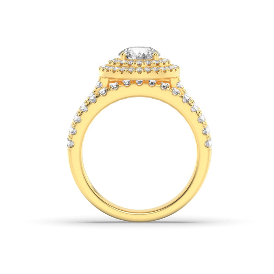2Cttw Round Shaped Lab Grown Diamond (F/VS) DoubleHalo Bridal Set Engagement Ring Set in 14K Gold