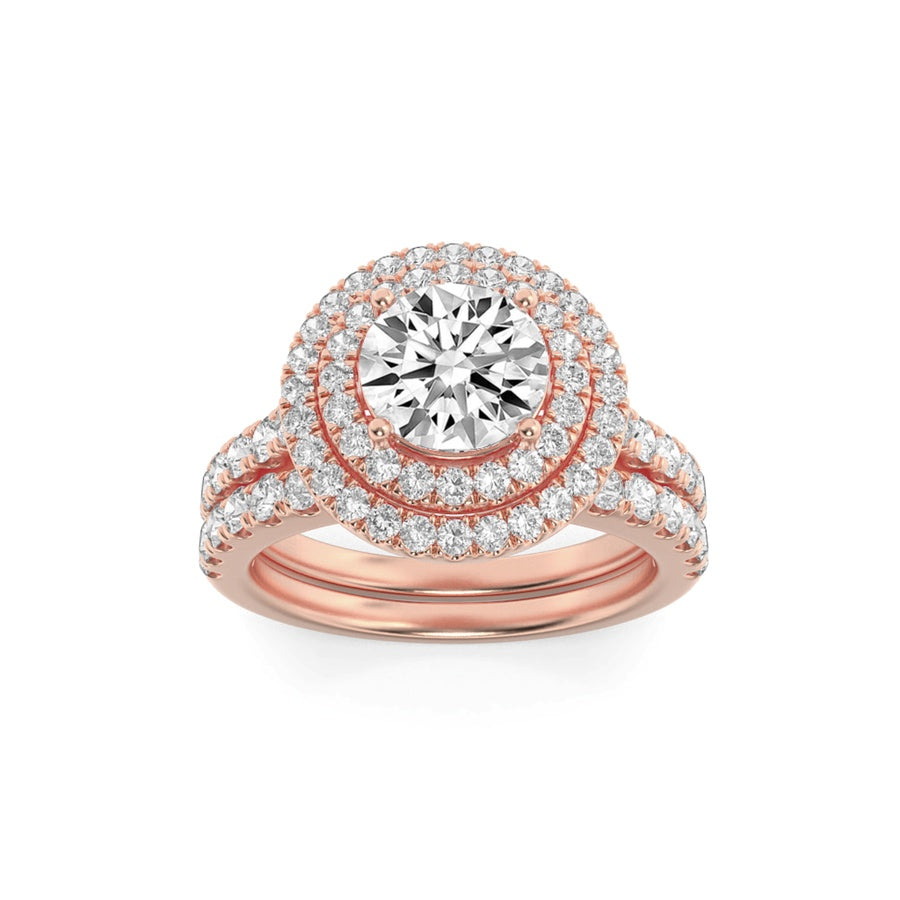 2Cttw Round Shaped Lab Grown Diamond (F/VS) DoubleHalo Bridal Set Engagement Ring Set in 14K Gold