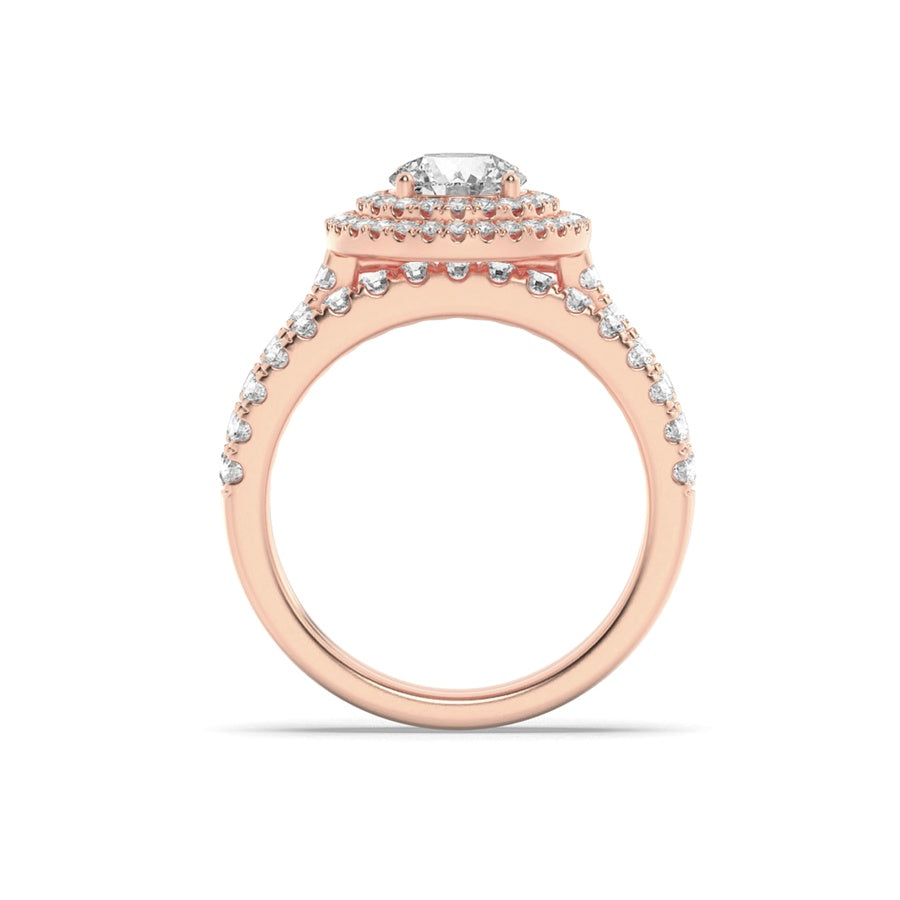 2Cttw Round Shaped Lab Grown Diamond (F/VS) DoubleHalo Bridal Set Engagement Ring Set in 14K Gold
