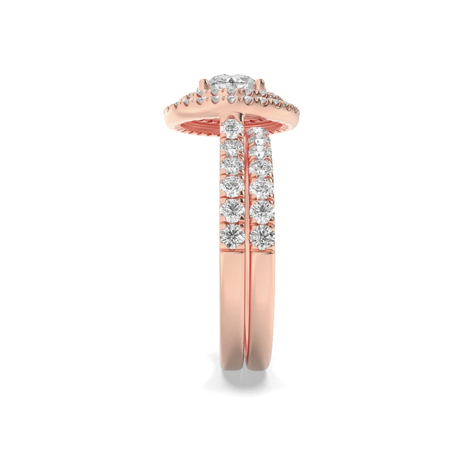 2Cttw Round Shaped Lab Grown Diamond (F/VS) DoubleHalo Bridal Set Engagement Ring Set in 14K Gold
