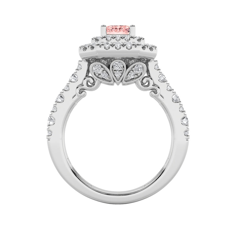 2Cttw Emerald Shaped Lab Grown Diamond (F/VS) Double Halo Engagement Ring in 14K Gold