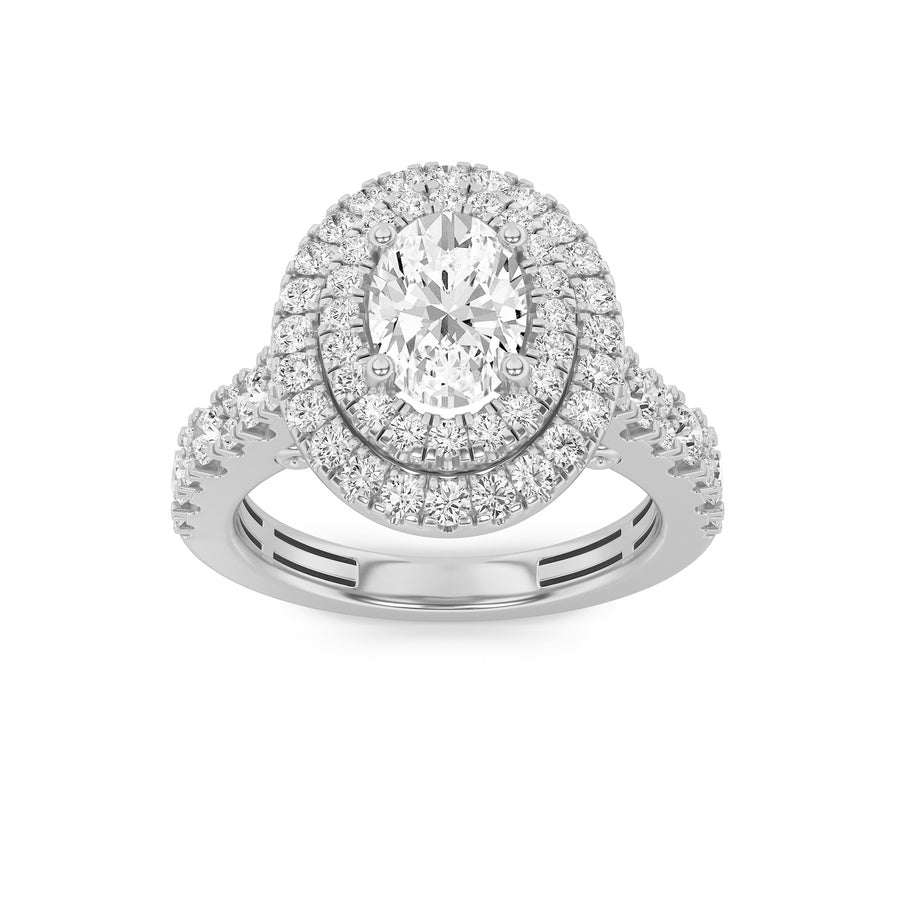 Oval Shape Double Halo Engagement Ring lab grown diamond