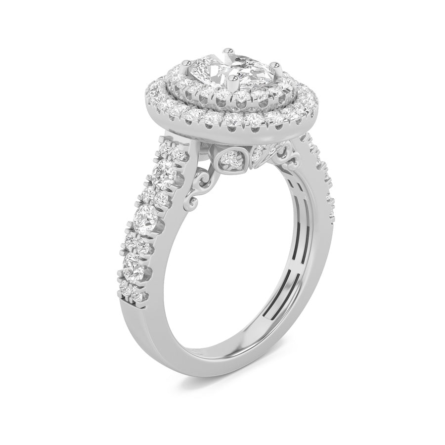 Oval Shape Double Halo Engagement Ring lab grown diamond