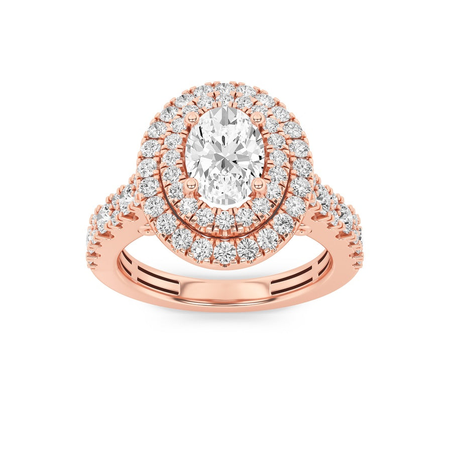 Oval Shape Double Halo Engagement Ring lab grown diamond