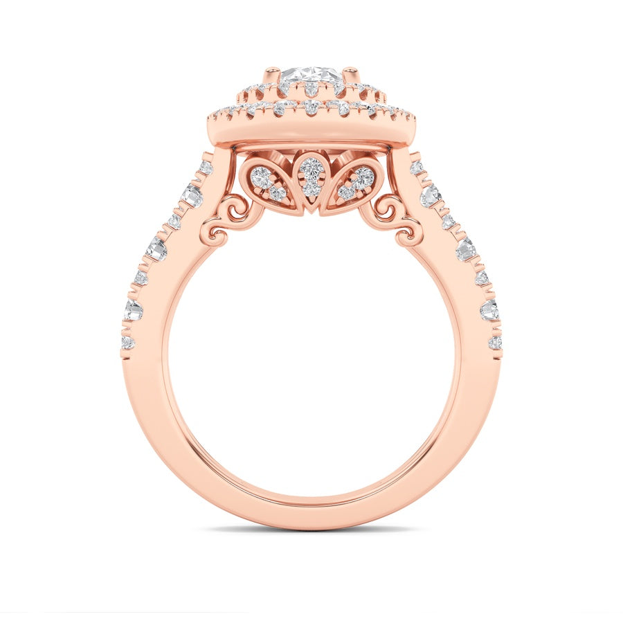 Oval Shape Double Halo Engagement Ring lab grown diamond