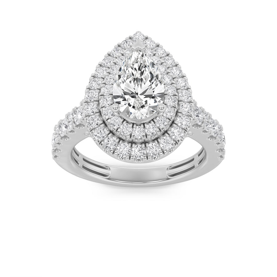 Pear Shape Double Halo Engagement Ring lab grown diamond